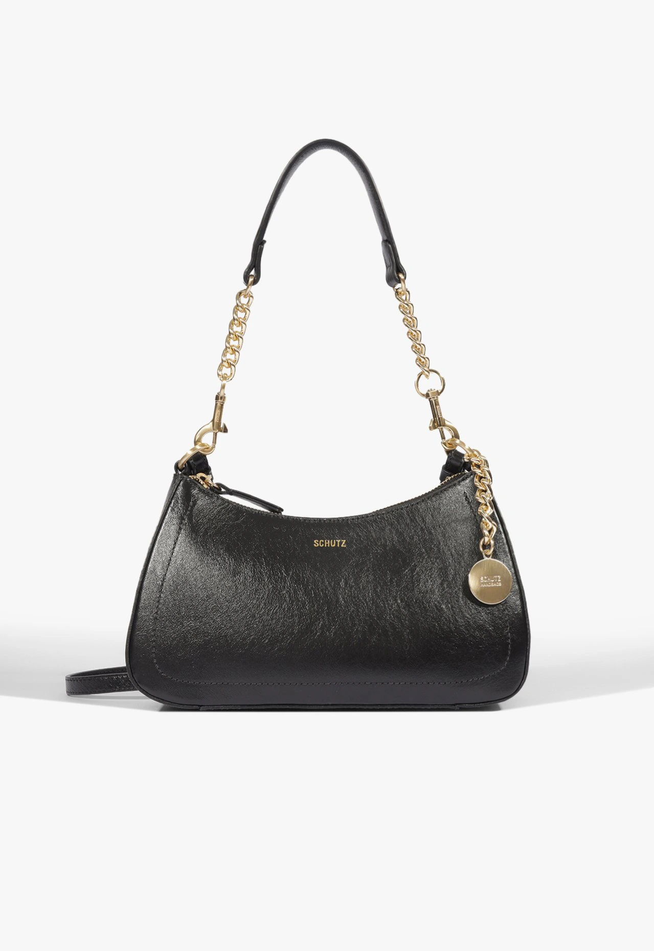 Bolsa Tiracolo Shoulder Elowen Média Couro Preta