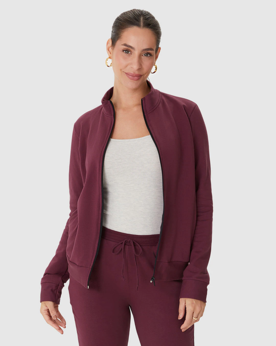 Jaqueta Básica Feminina Gola Alta Moletom Stretch Flanelado