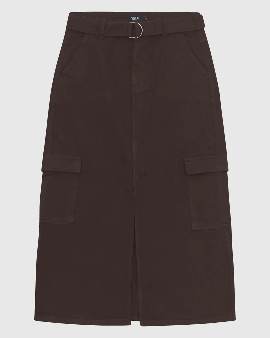Saia Midi Feminina Cargo Cintura Média Em Sarja Stretch - ENFIM