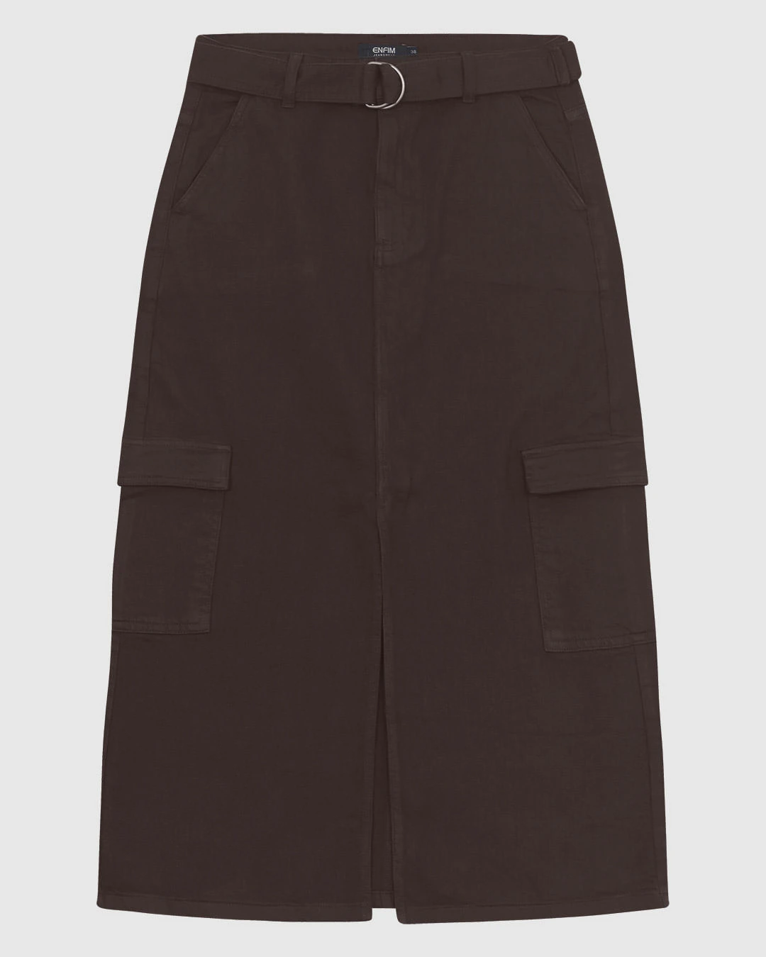 Saia Midi Feminina Cargo Cintura Média Em Sarja Stretch - ENFIM