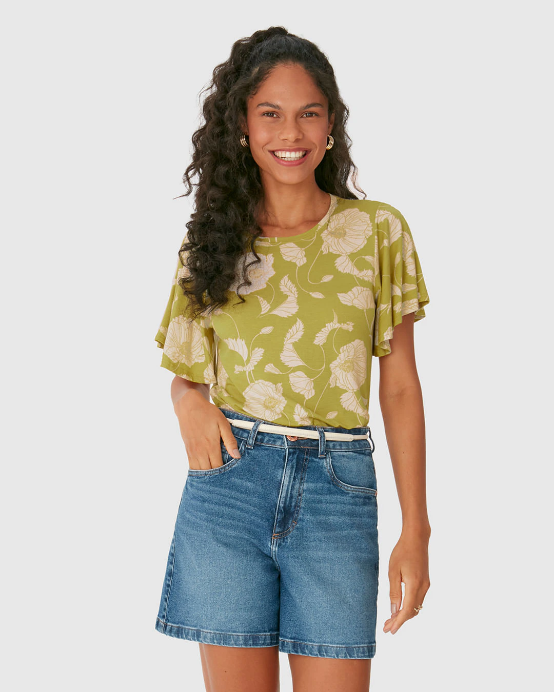 Blusa Ampla Feminina Estampa Floral Em Malha Viscolinho Stretch