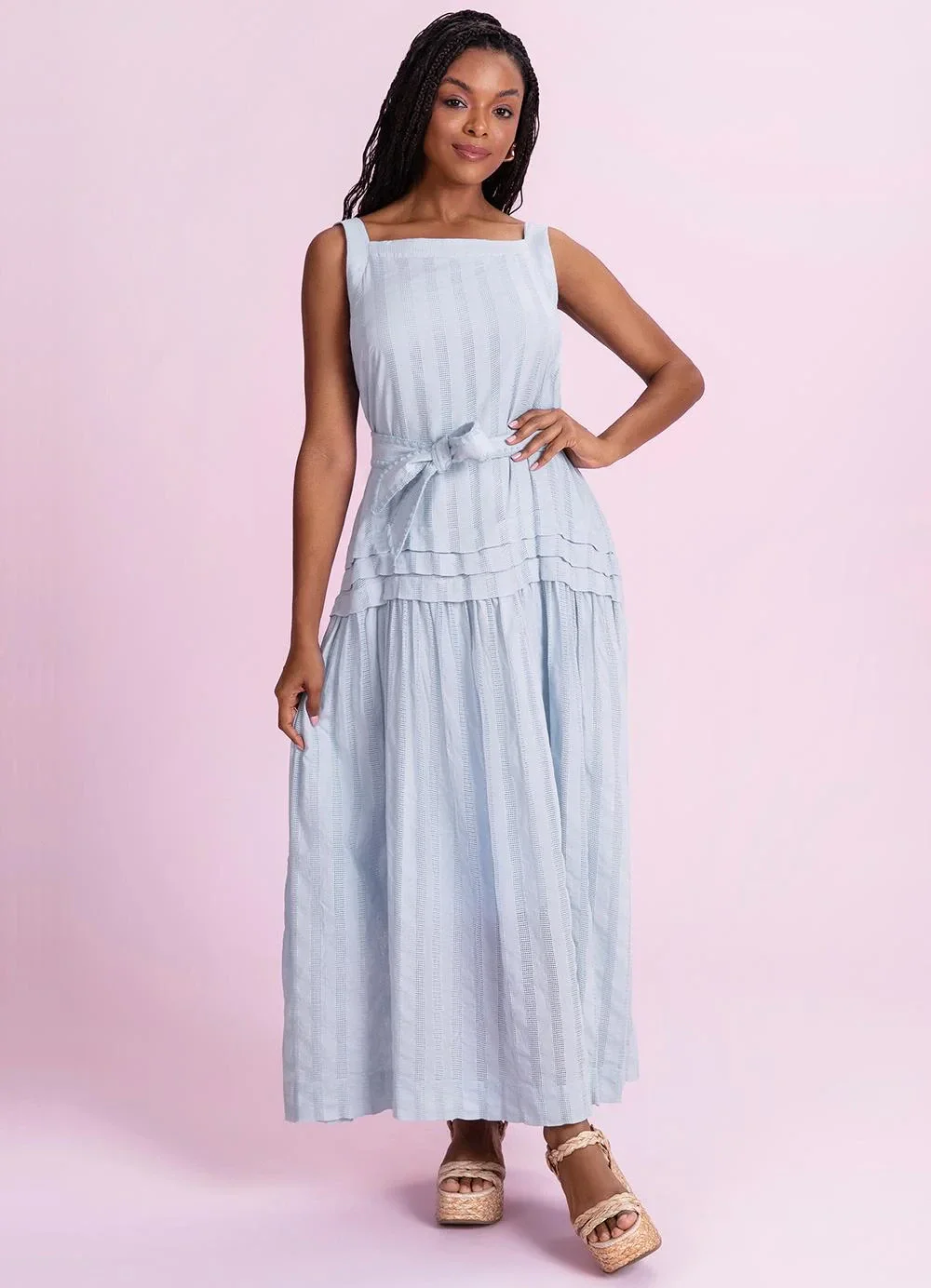Angel - Vestido Midi Bordada Azul