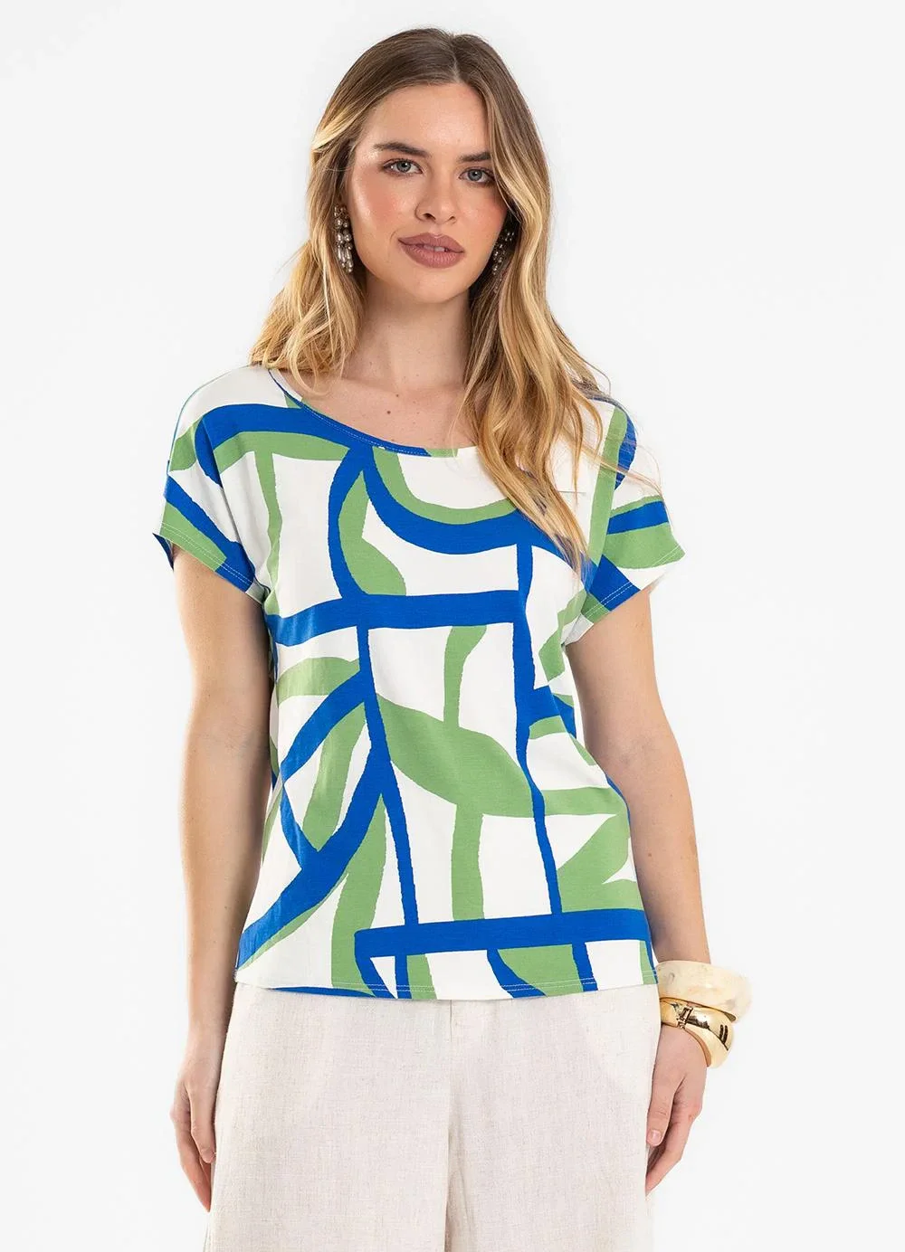 Rovitex - Blusa Feminina Estampada Viscotorcion Azul