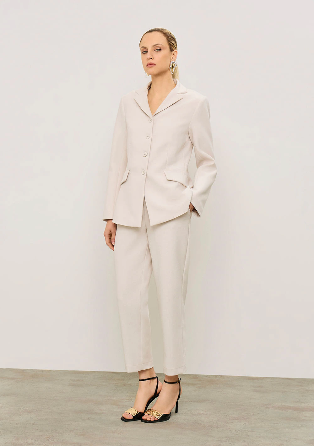Blazer Iódice Ajustado Manga Longa Padrão Off White