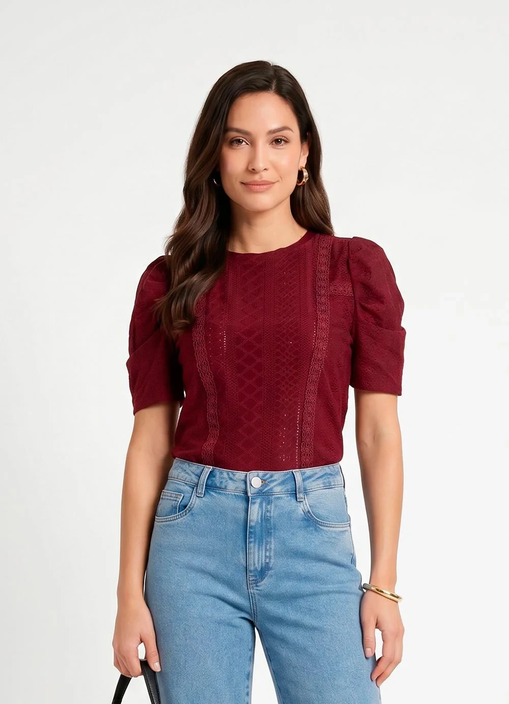 Quintess - Blusa Bordô em Malha Laise