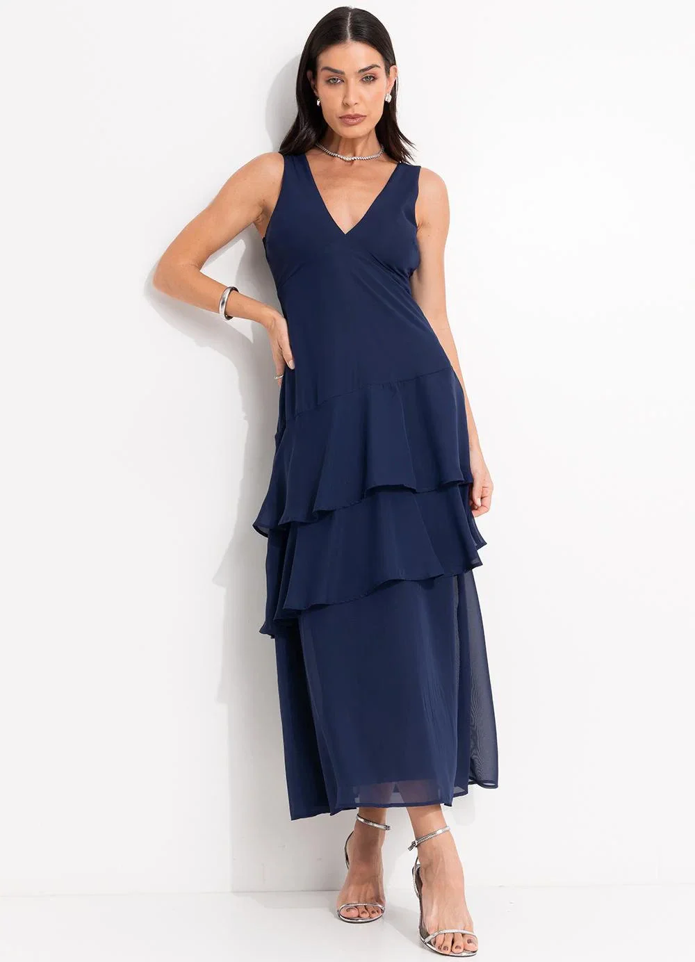 Quintess - Vestido Azul Marinho em Chiffon