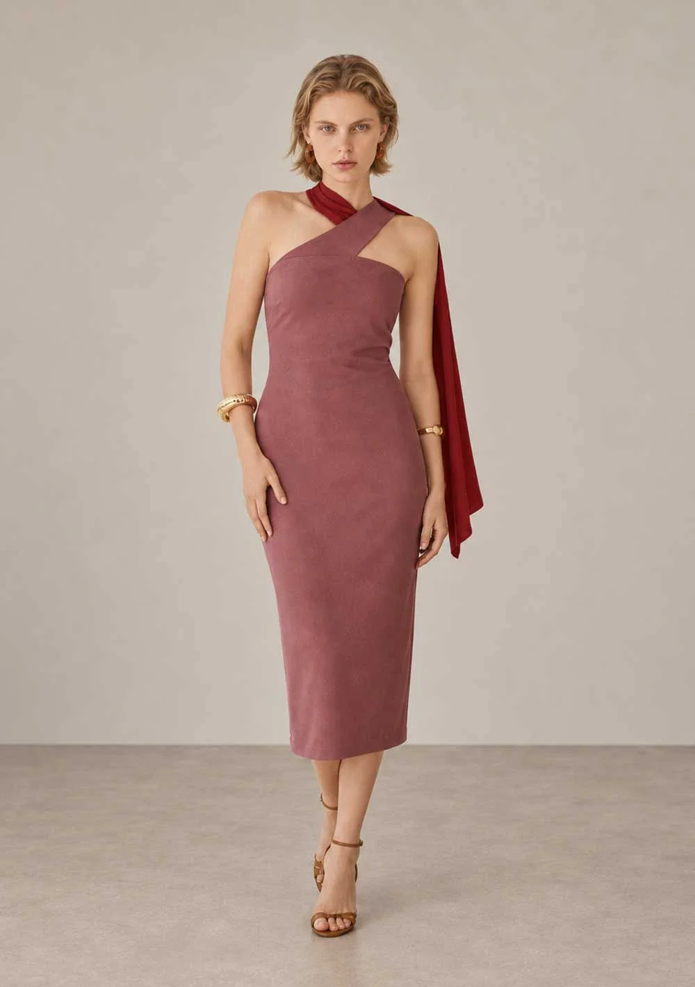 Vestido Um Ombro Só Midi Carmine Vermelho