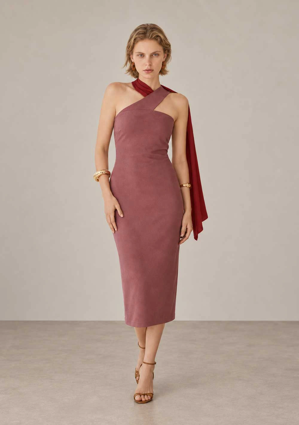Vestido Um Ombro Só Midi Carmine Vermelho