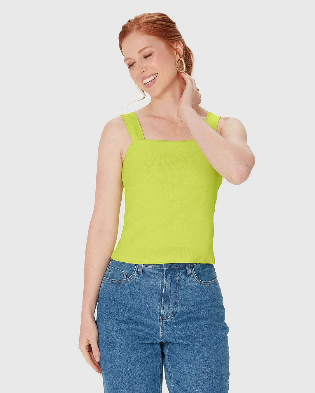 Regata Cropped Feminina Decote Quadrado Em Algodão