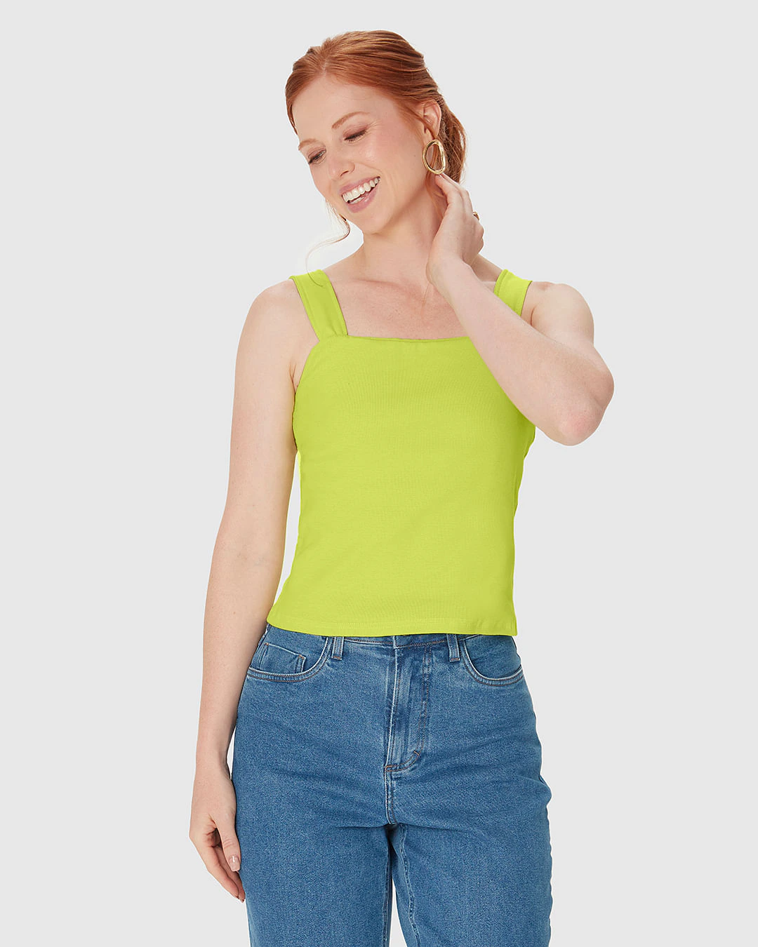 Regata Cropped Feminina Decote Quadrado Em Algodão