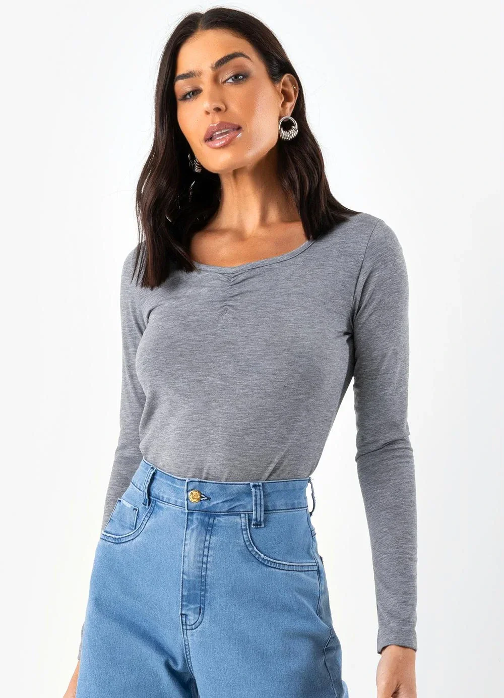 Quintess - Blusa Mescla Claro em Malha Flamê