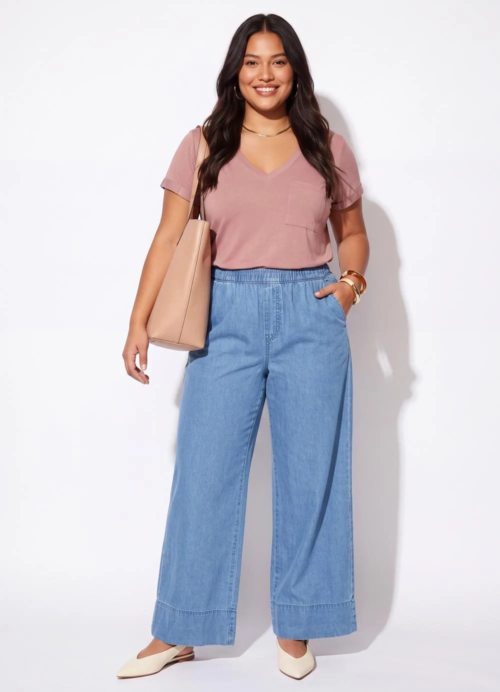 Quintess - Blusa Rose com Decote V e Bolso Frontal