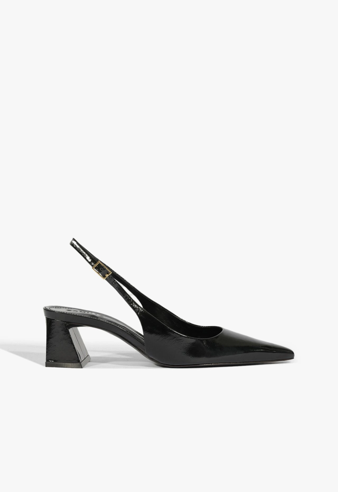 Scarpin Slingback Rhonda Mid Verniz Couro Preto