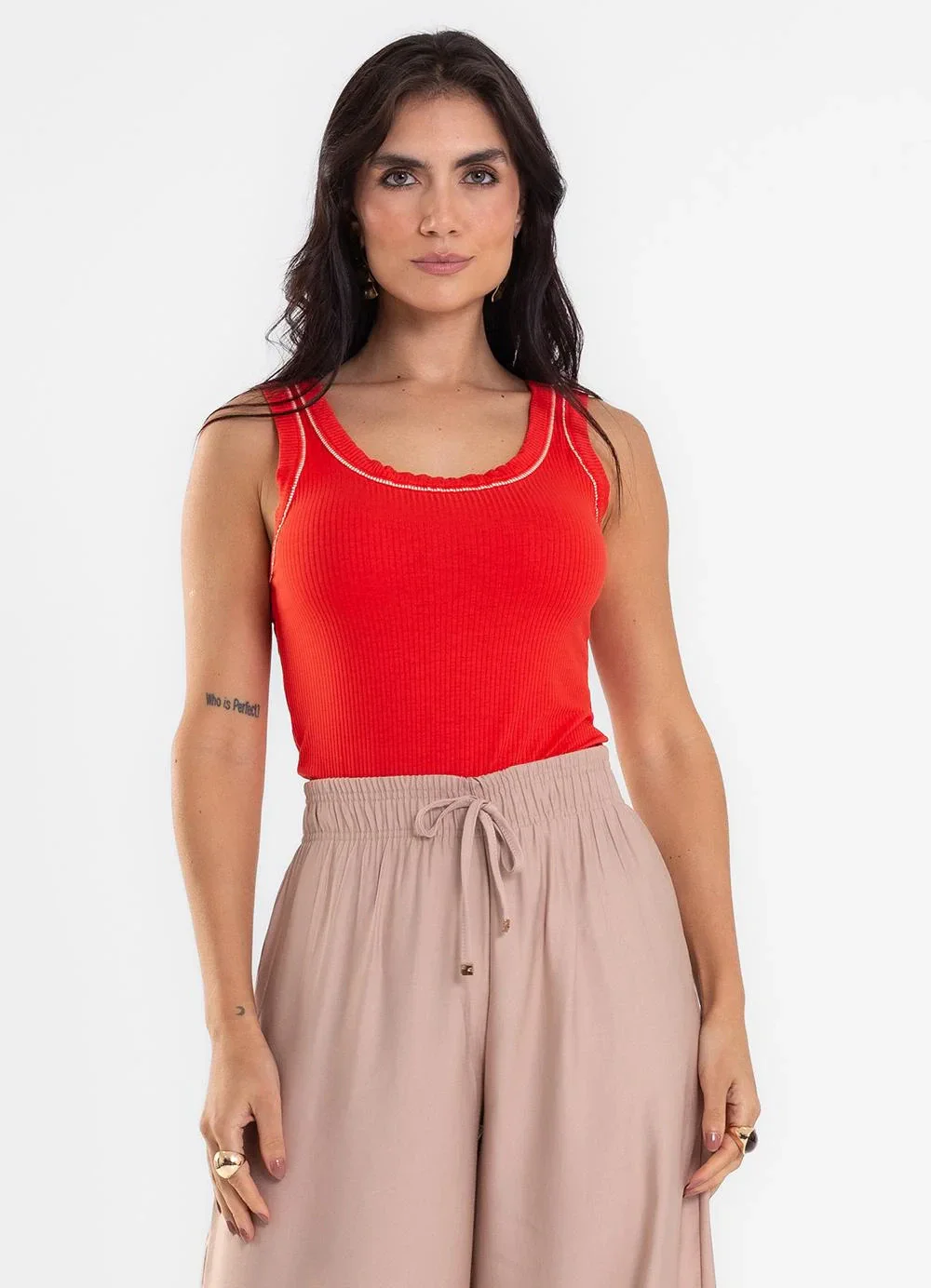 Rovitex - Regata Feminina Ribana de Viscose Vermelho