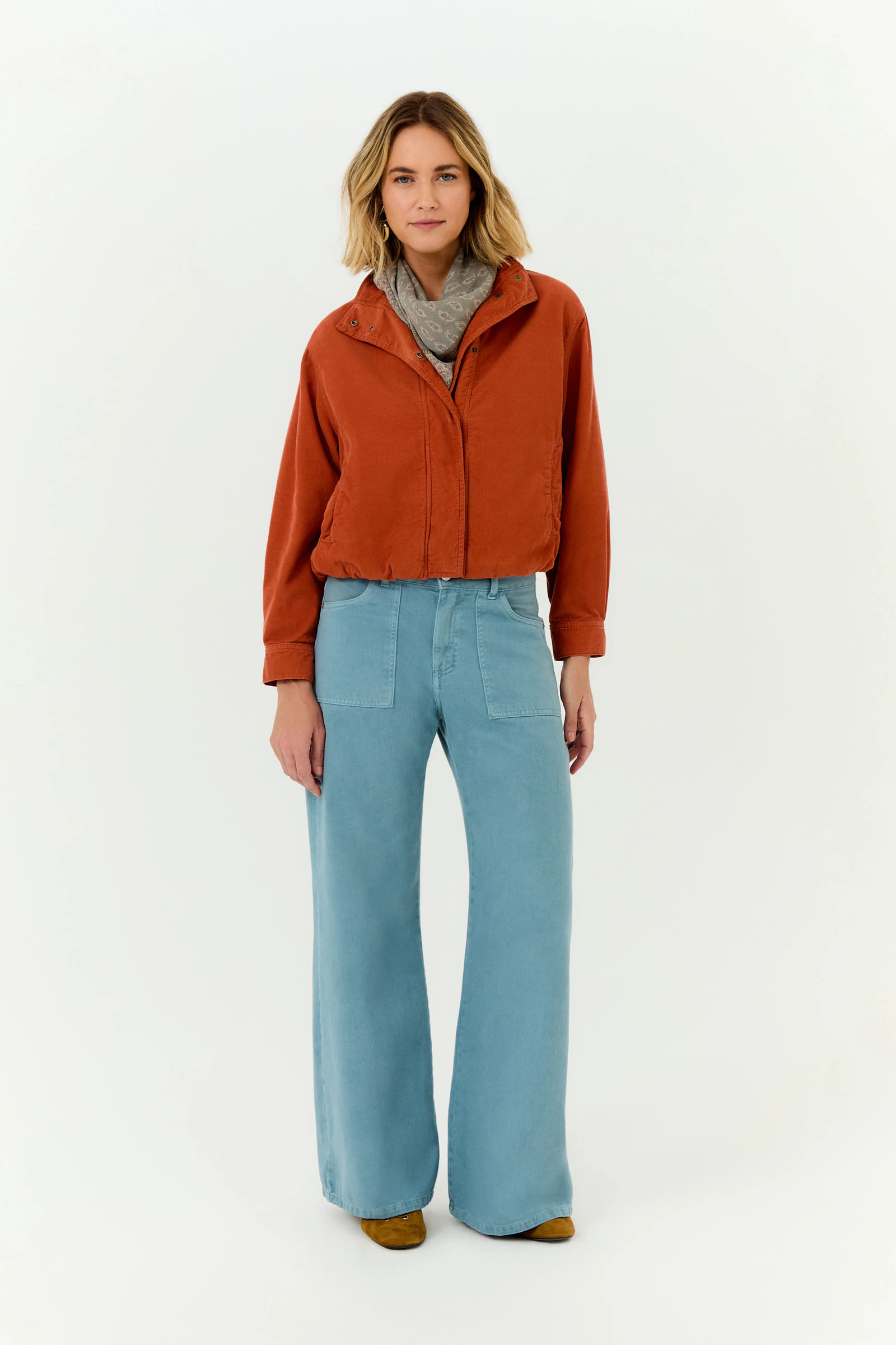 Calça Sarja Wide Leg Stone Bolsos