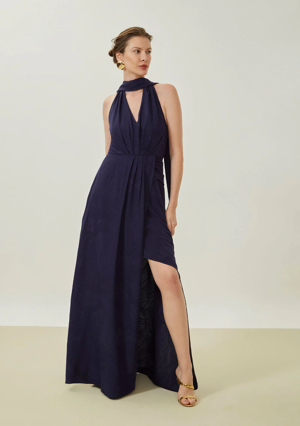 Vestido Maria.Valentina Solto Decote V Sem Manga Longo Azul Escuro