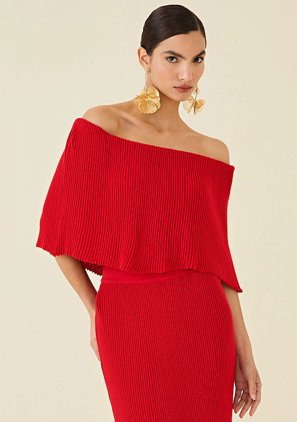 Blusa Maria.Valentina Ombro A Ombro Manga Curta Canelada Vermelho