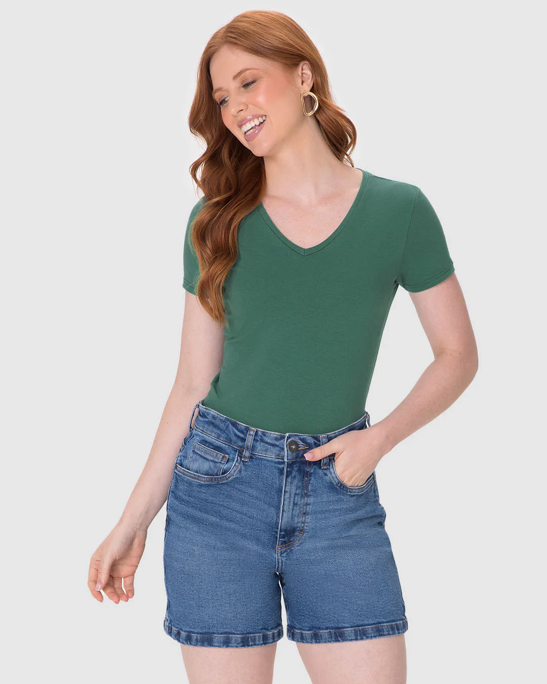 Camiseta Básica Feminina Decote V Em Algodão
