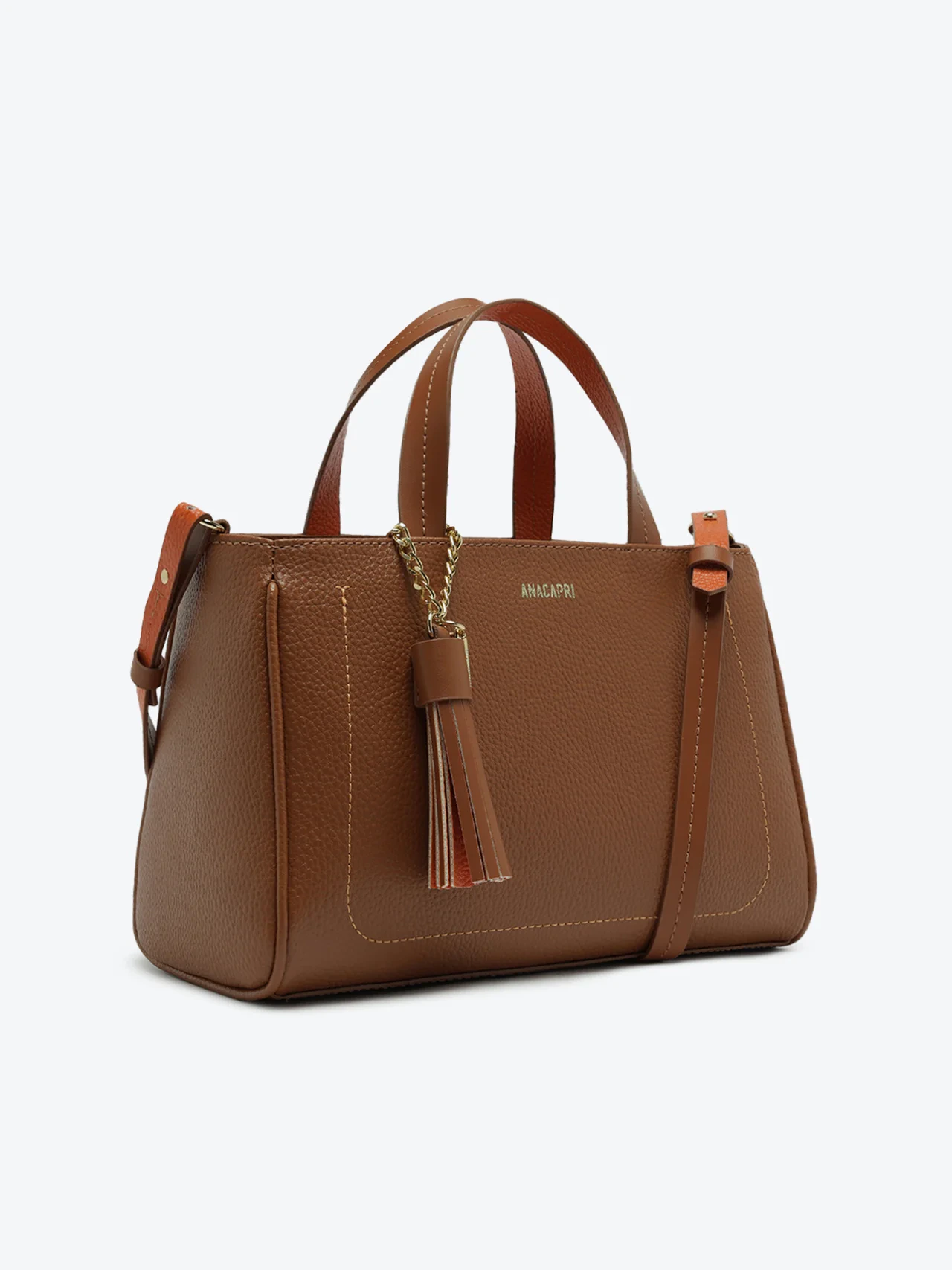 Bolsa Tote Média Franja Bicolor Caramelo Papaya