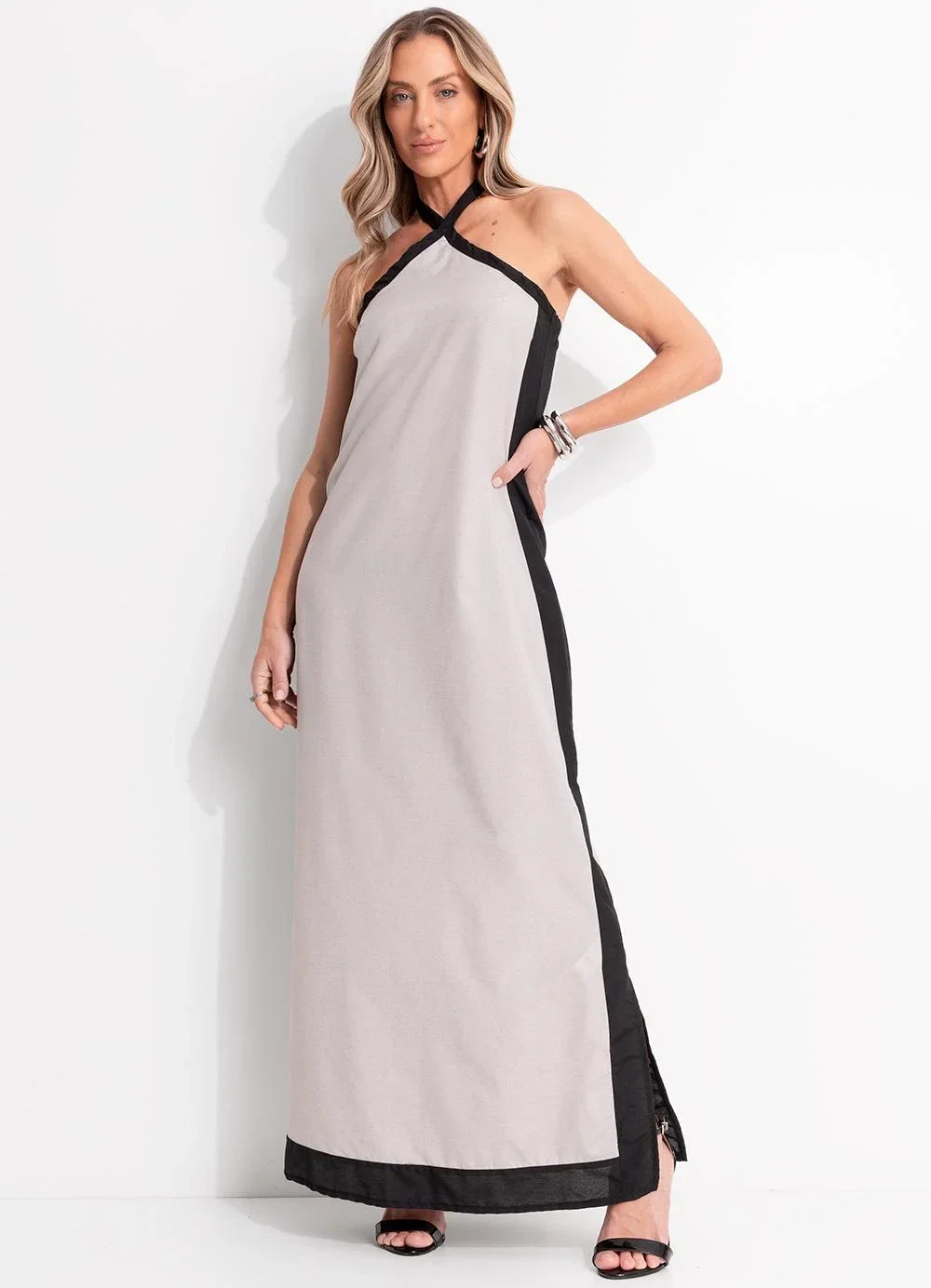 Quintess - Vestido Cinza Claro em Tricoline Ecológica