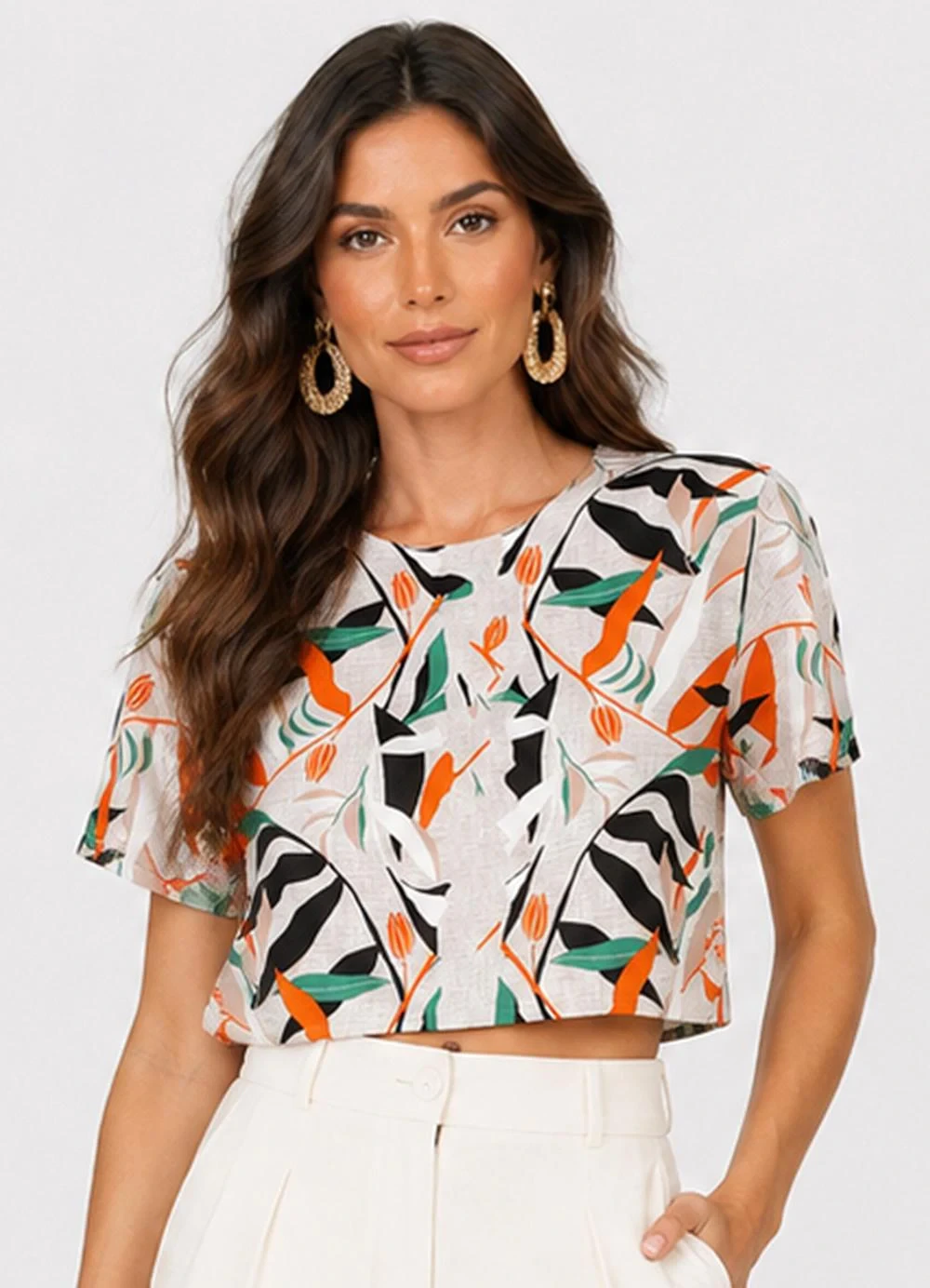 Infinita Cor - Blusa Feminina Estampada Laranja