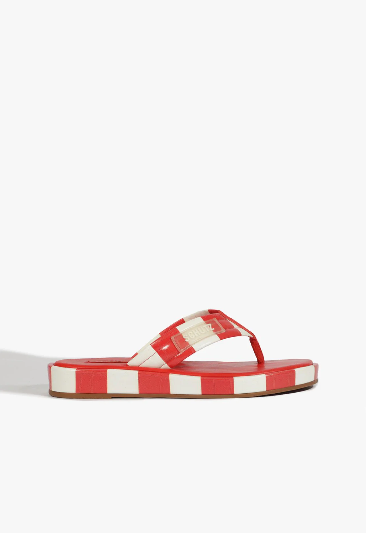 Chinelo Zoe Couro Listras Vermelho