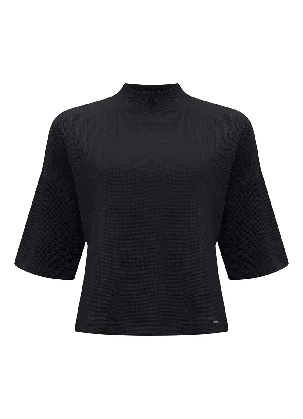 Lunender - Blusa com Mangas 3/4 em Malha Texturizada Preto