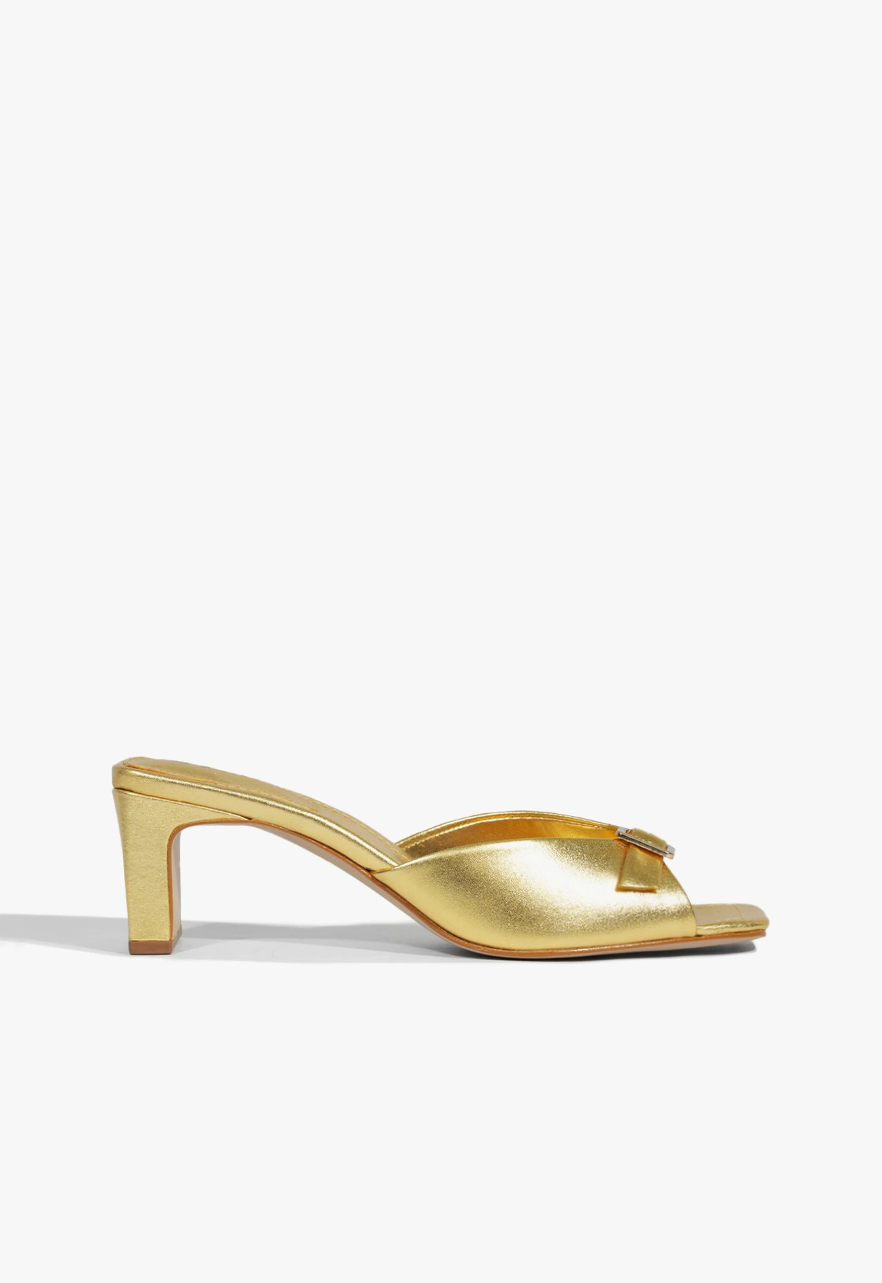 Sandália Mule Verniz Couro Dourado