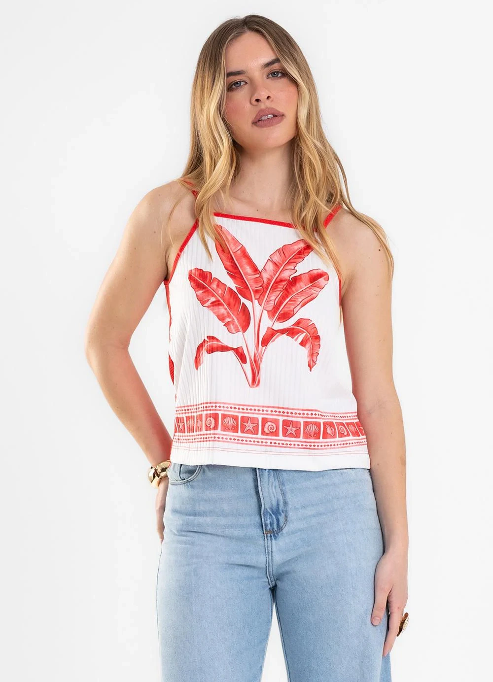 Rovitex - Blusa de Alça Feminina Ribana Viscose Vermelho