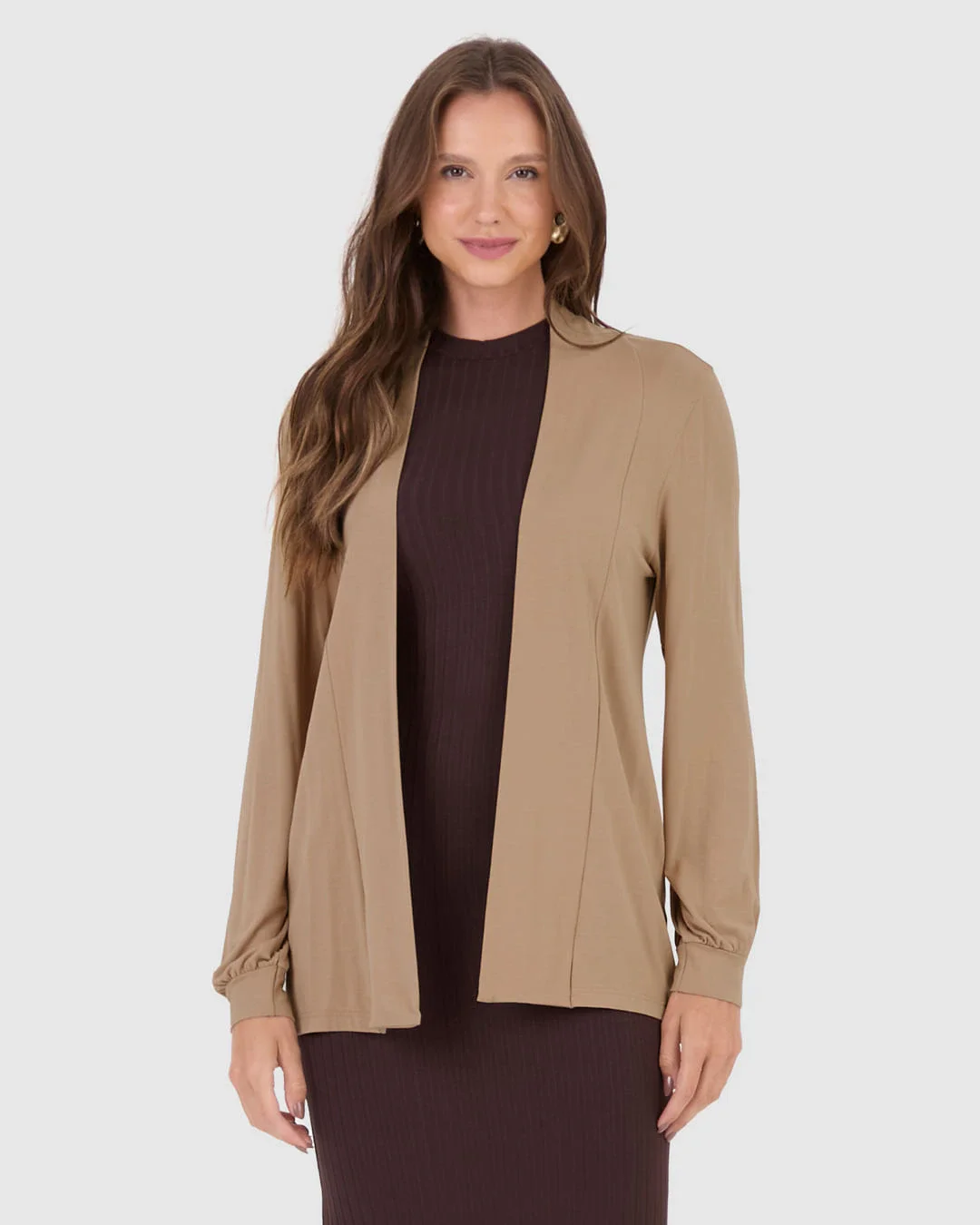 Cardigan Alongado Feminino Em Viscose Stretch