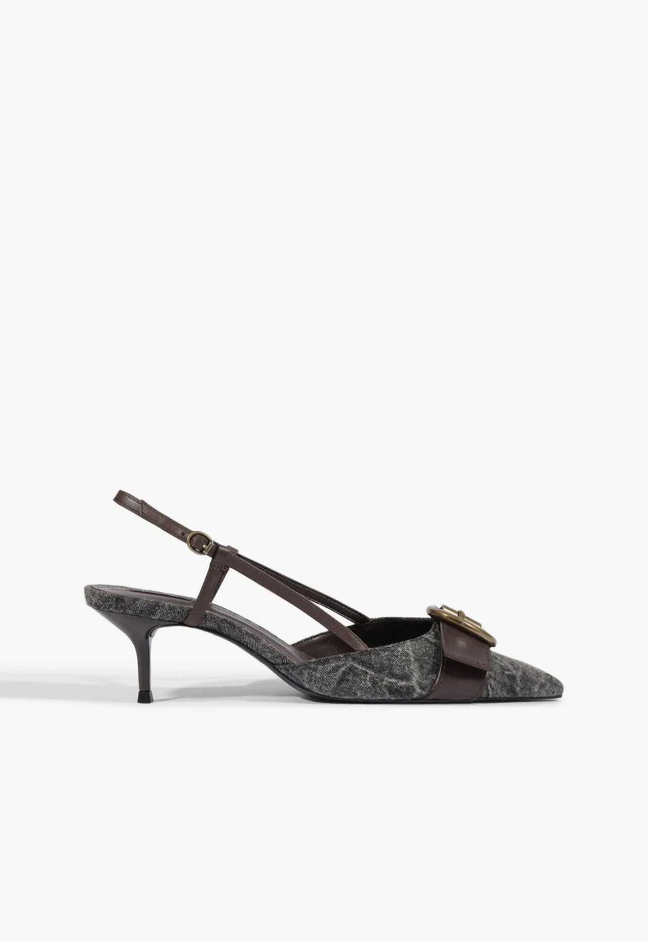 Scarpin Slingback Fivela Jeans Preto