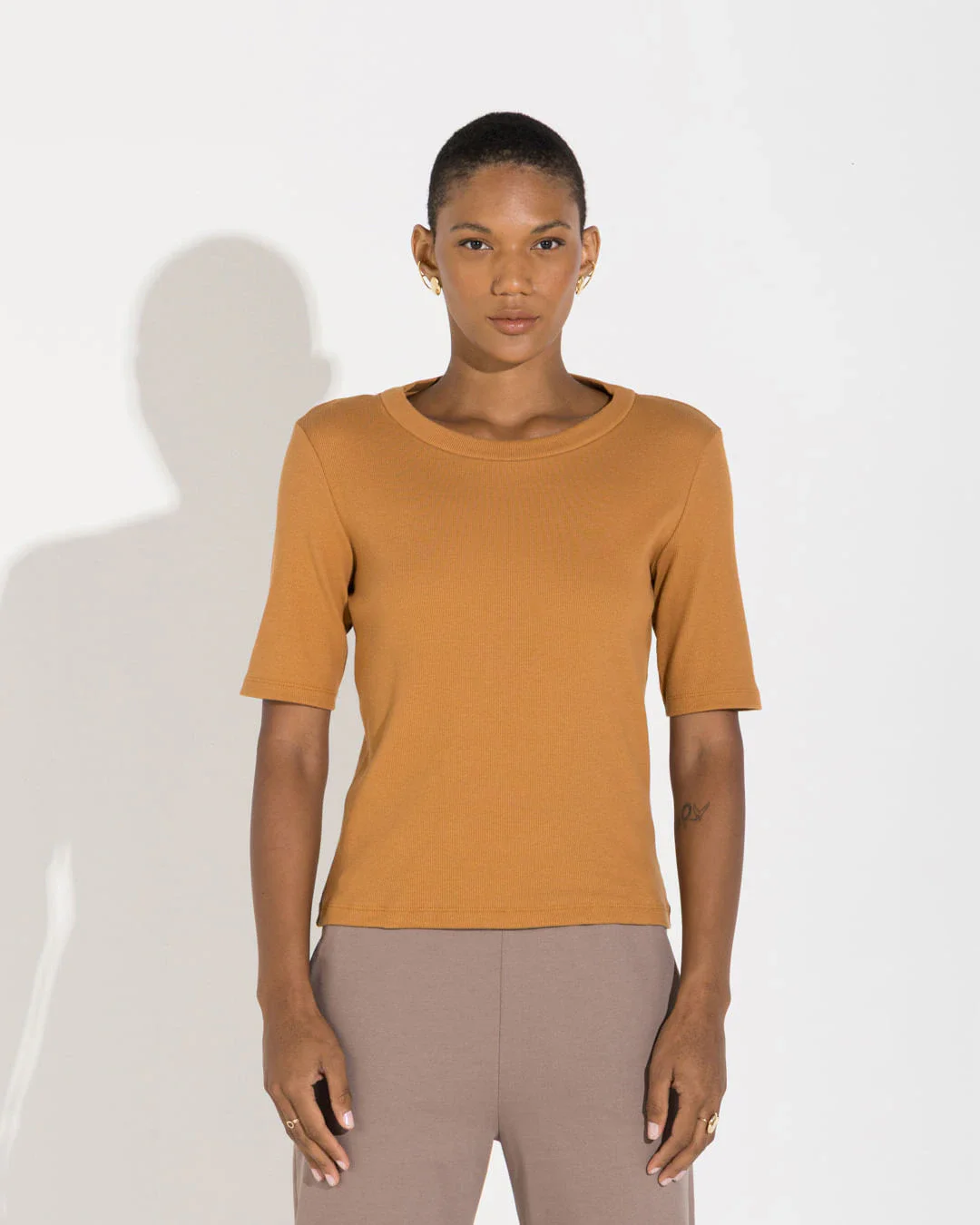 Blusa Algodão Canelado Manga Curta Feminina