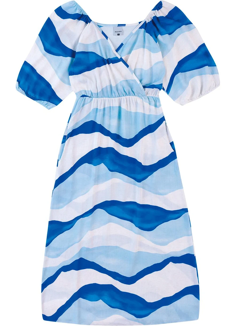 Malwee - Vestido Mídi Evasê Abstrato Azul