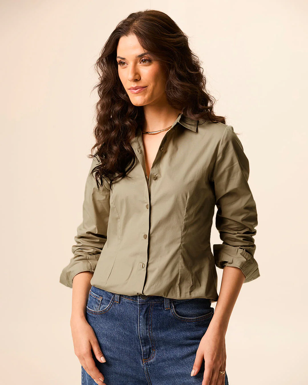 Camisa Básica Feminina Manga Longa Em Tricoline
