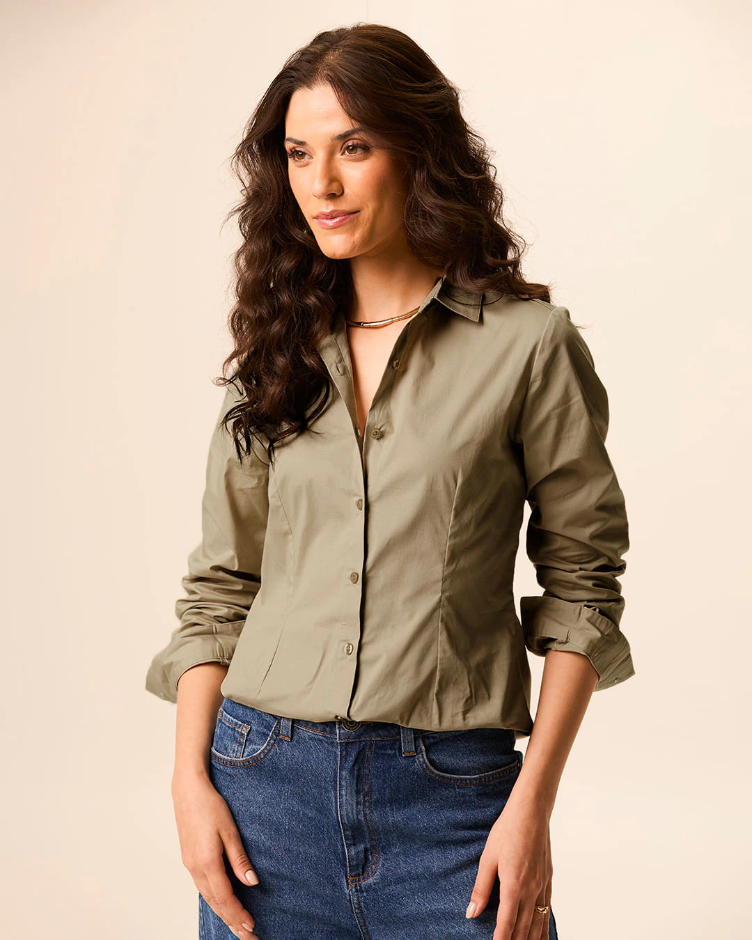 Camisa Básica Feminina Manga Longa Em Tricoline