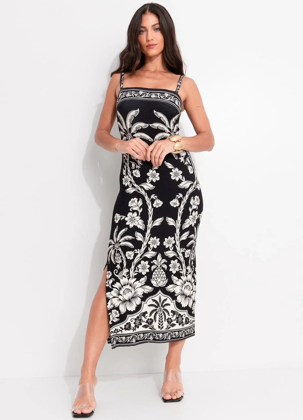 Farm - Vestido Midi Guanacaste Preto