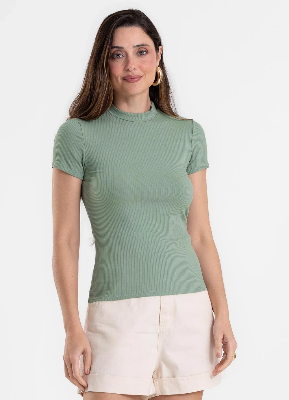 Rovitex - Blusa Feminina Canelada Ribana de Viscose Verde