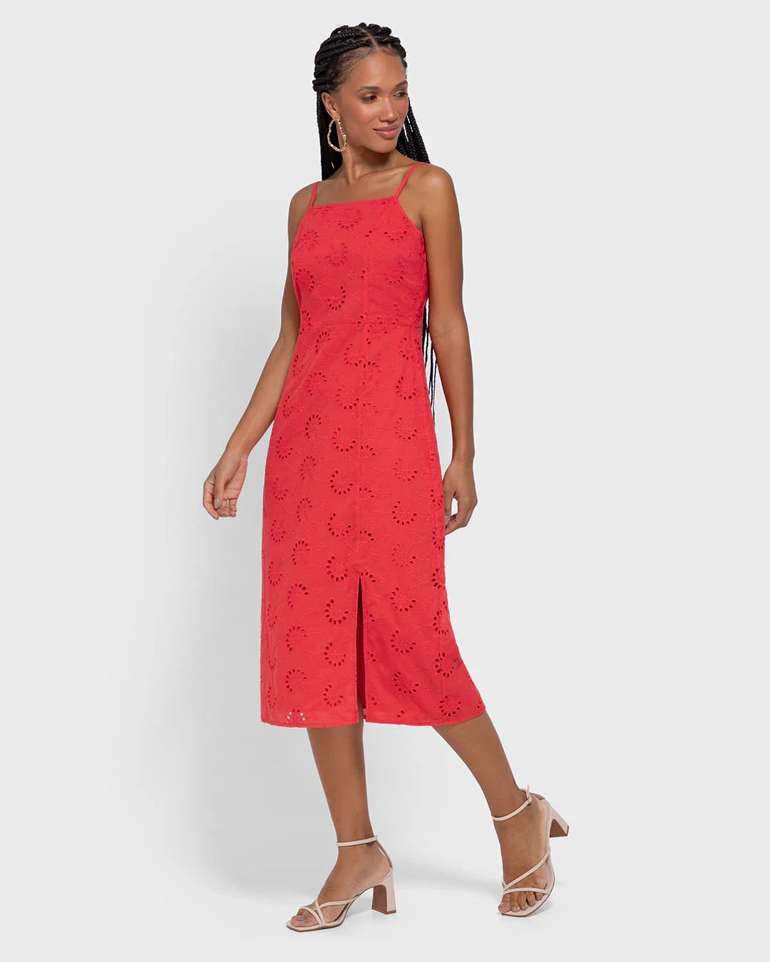 Vestido Midi Feminino Alça Fina Em Laise Algodão - ENFIM
