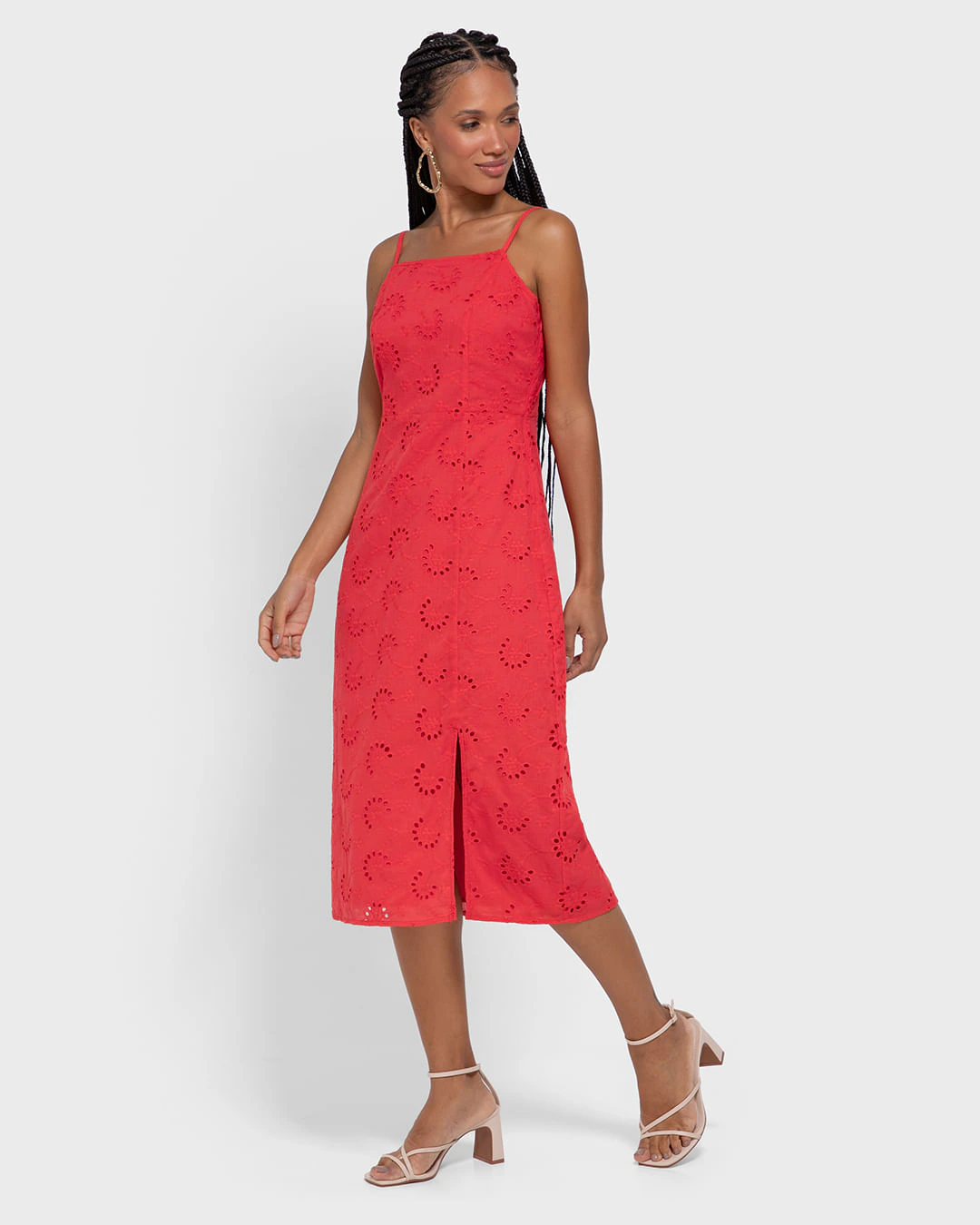 Vestido Midi Feminino Alça Fina Em Laise Algodão - ENFIM