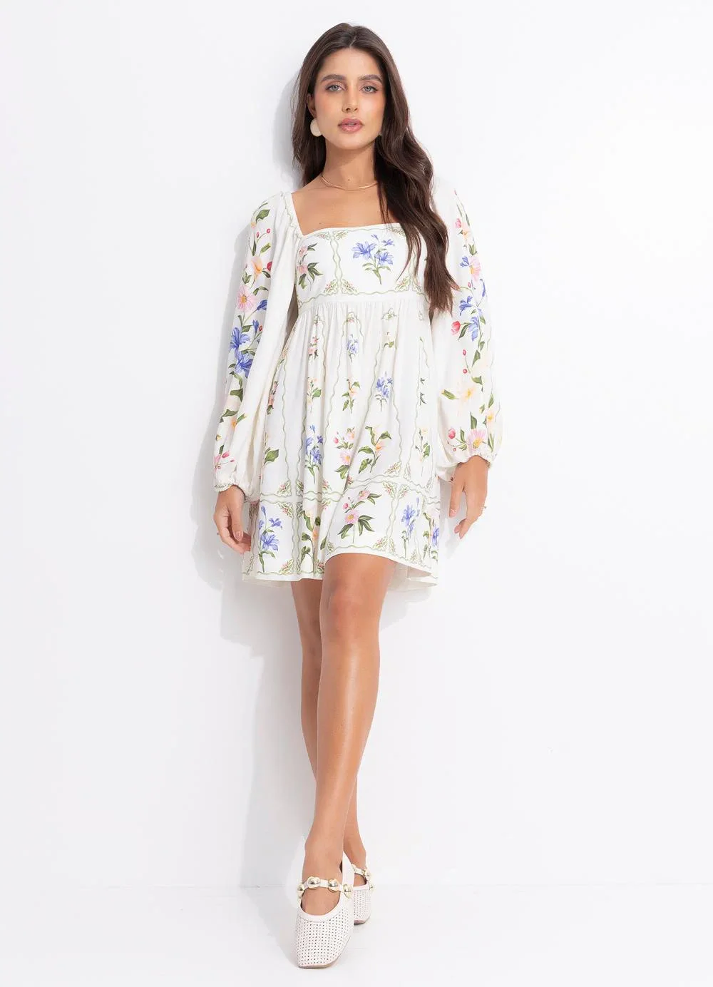 Farm - Vestido Curto Aquaflora Off White