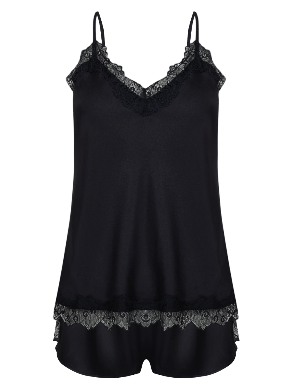Shortdoll Cetim Renda Angelina Preto
