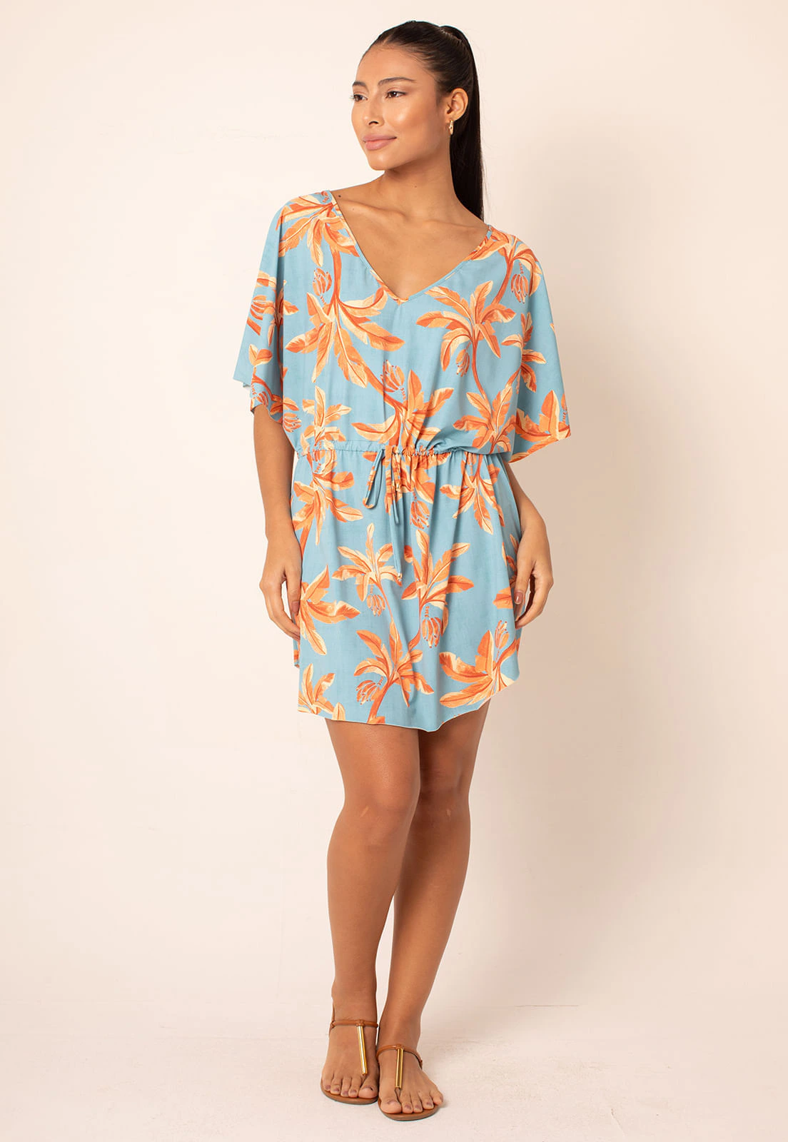 Vestido Fluxy Amplo Com Amarração - Tropical Azure