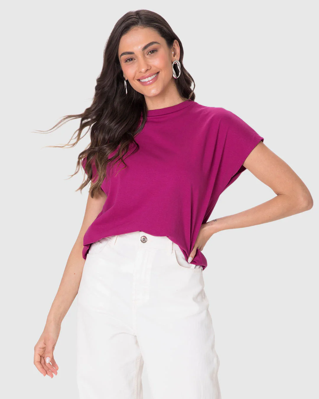 Blusa Básica Feminina Manga Curta Sem Cavas Em Malha Algodão Comfy