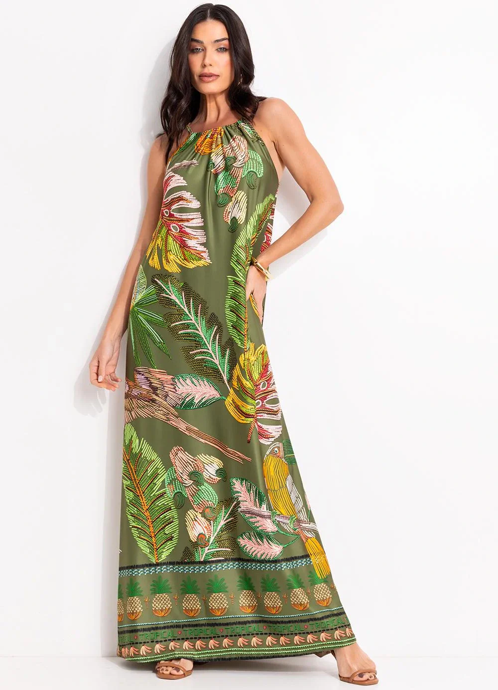 Quintess - Vestido Barrado Verde em Malha Fria