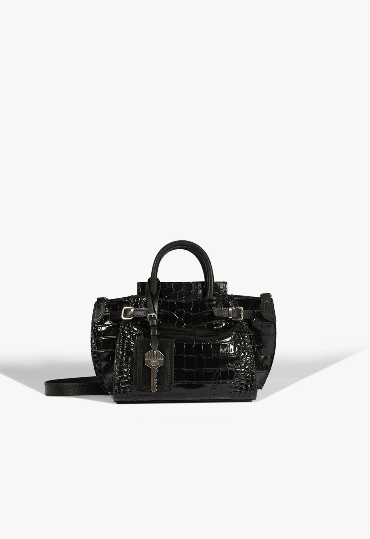 Bolsa Mini Tote Heaven Couro Croco Preta