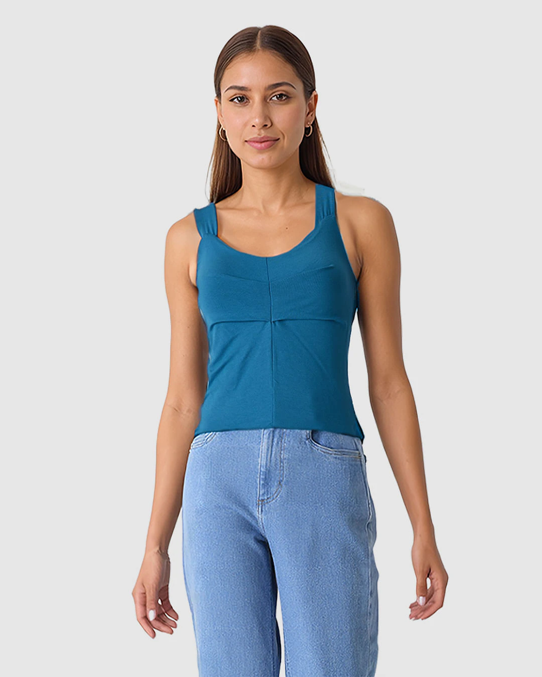 Regata Feminina Decote V Alça Larga Em Viscose Stretch