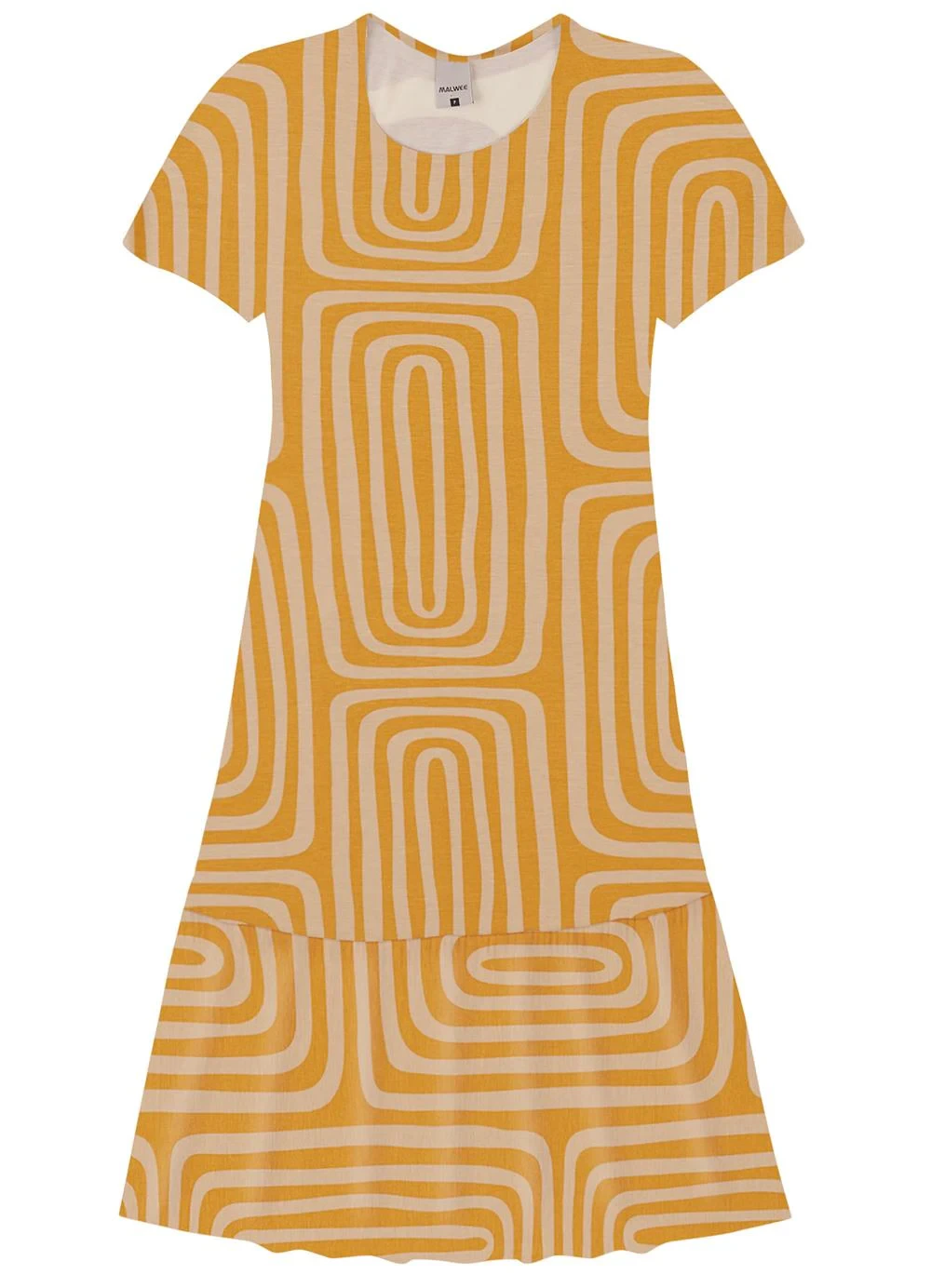 Malwee - Vestido Evasê Geométrico Ocre