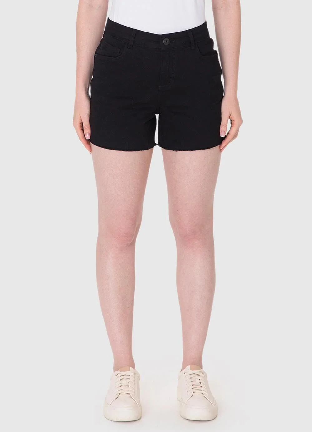 Malwee - Shorts Cintura Alta em Sarja Preto