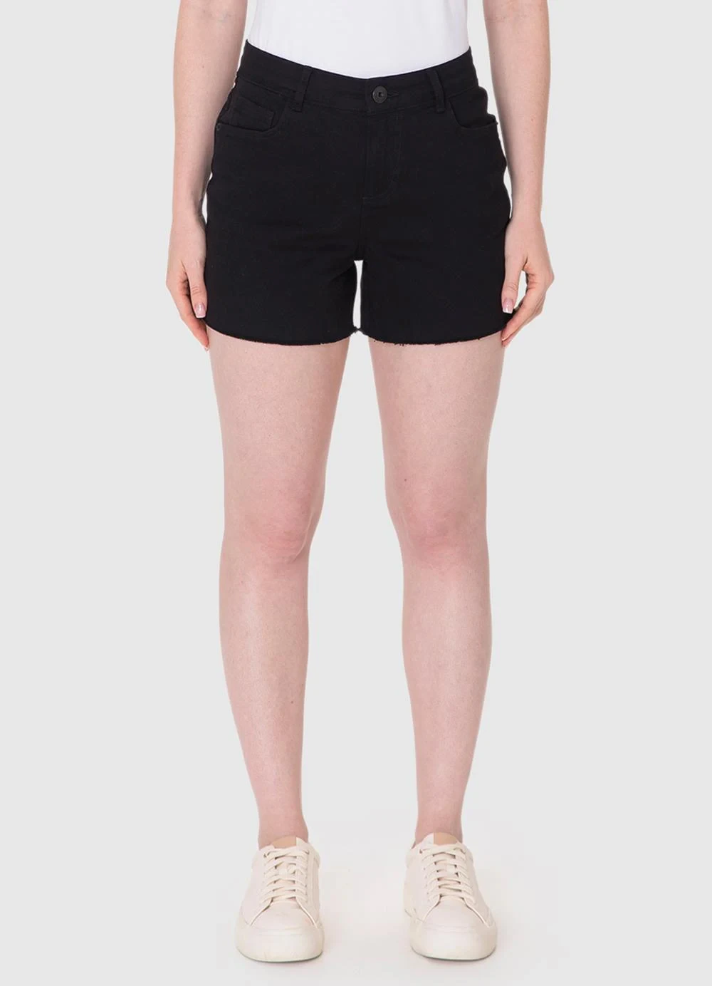 Malwee - Shorts Cintura Alta em Sarja Preto