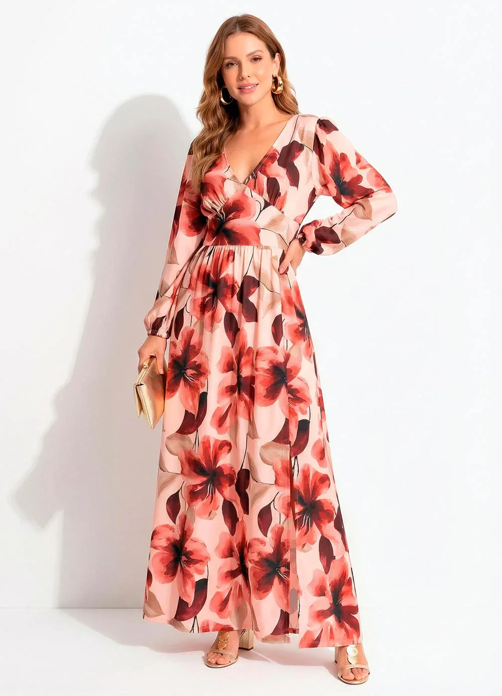 Quintess - Vestido Floral Pincelado em Malha Fria